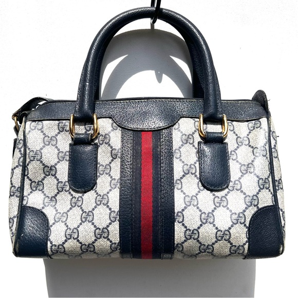 Gucci Vintage Boston Bandouliere Satchel Bag Web GG Sherry Ophidia Supreme - Picture 1 of 16